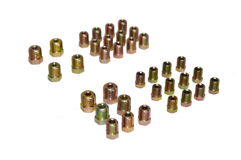 A-Team Performance Brake Line Fittings Kit - Universal Gold 35-Piece, 3/16 In & 1/4 In Tube - Inverted Flare Zinc-Coated Adapters for Automotive Brake Line Repair - Image 3